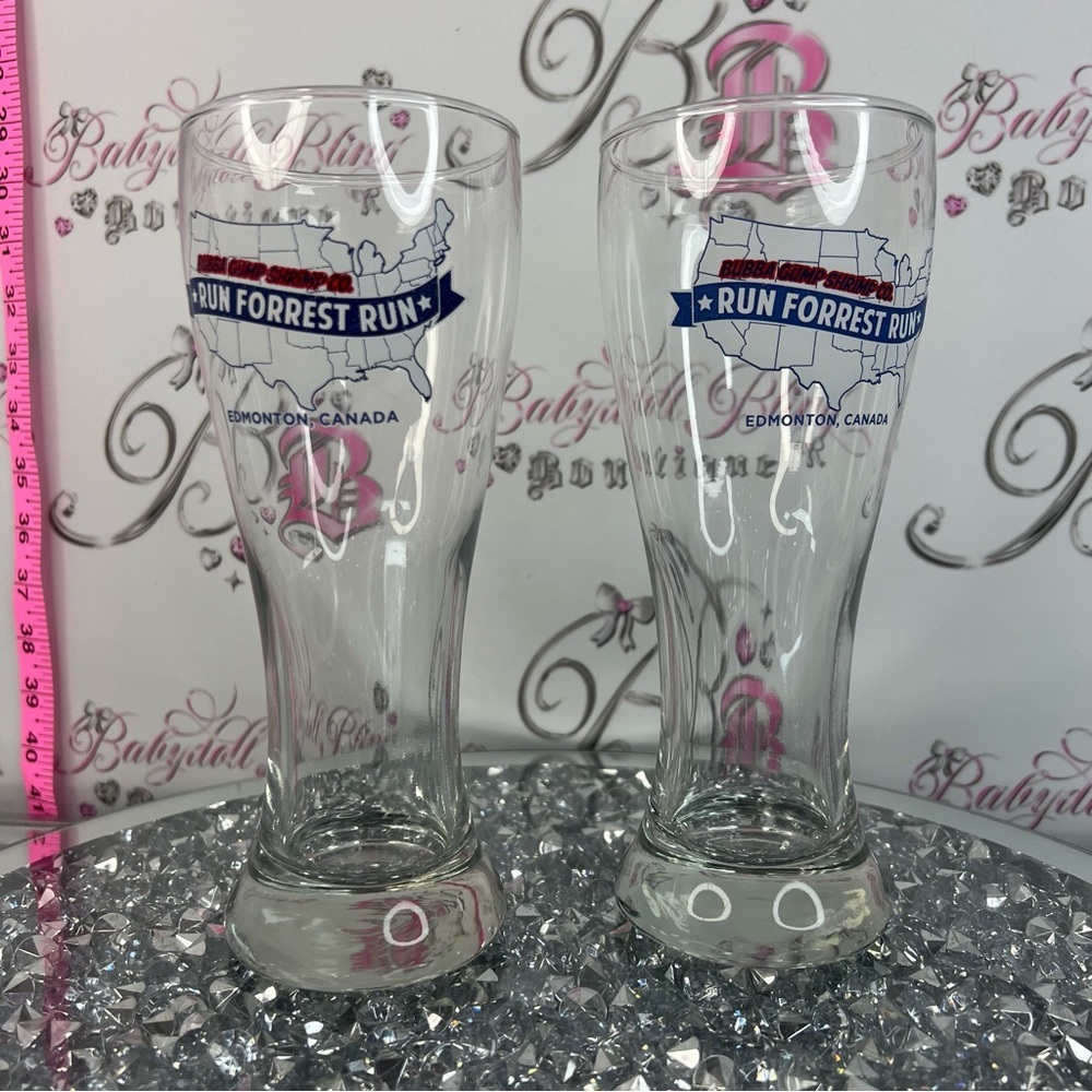 Run Forrest Run Edmonton Canada Pilsner Glasses - Blue & White Logo (Set of 2)